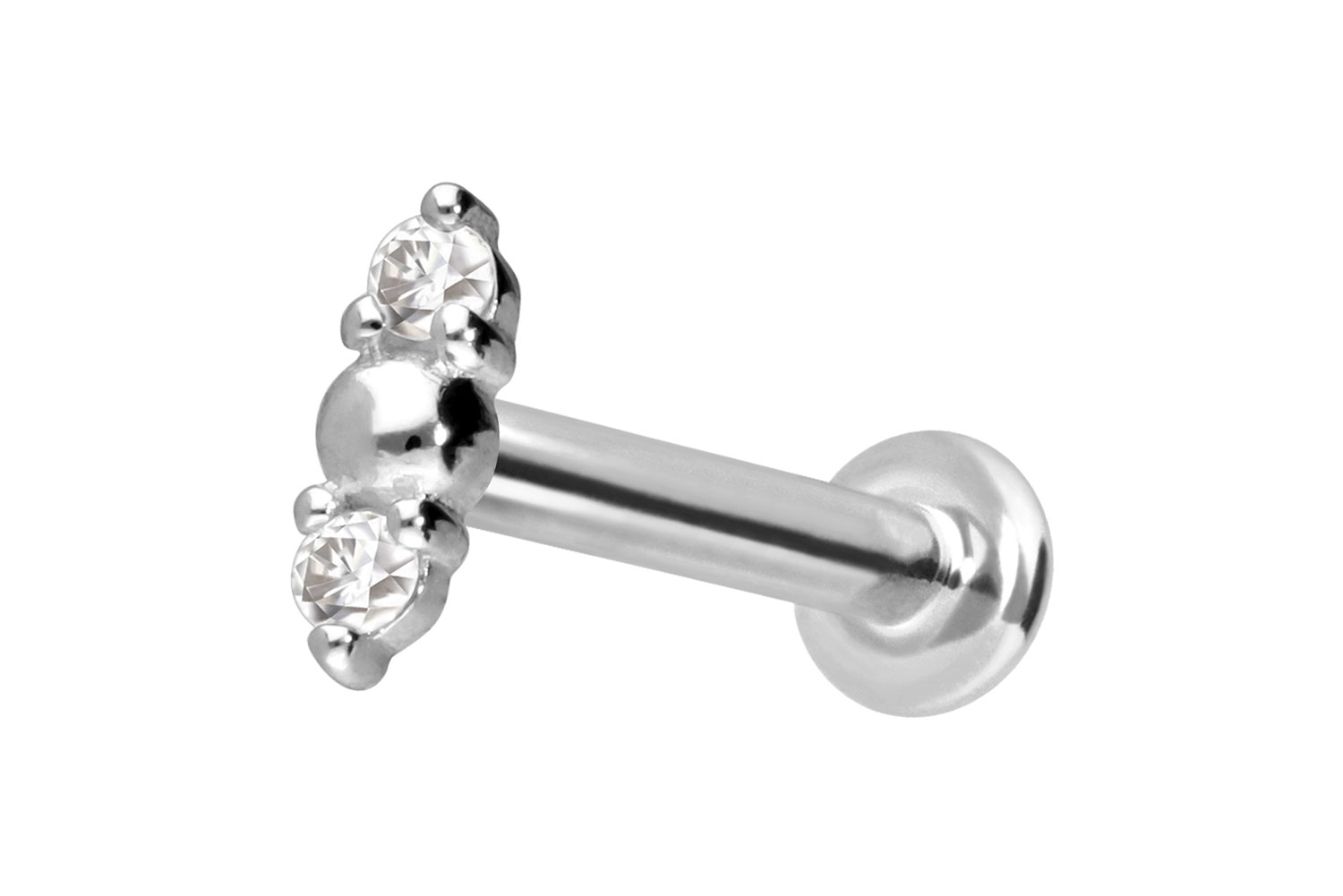 14 Karat Gold Labret Piercing mit Push Fit 2 MOISSANITE + KUGEL